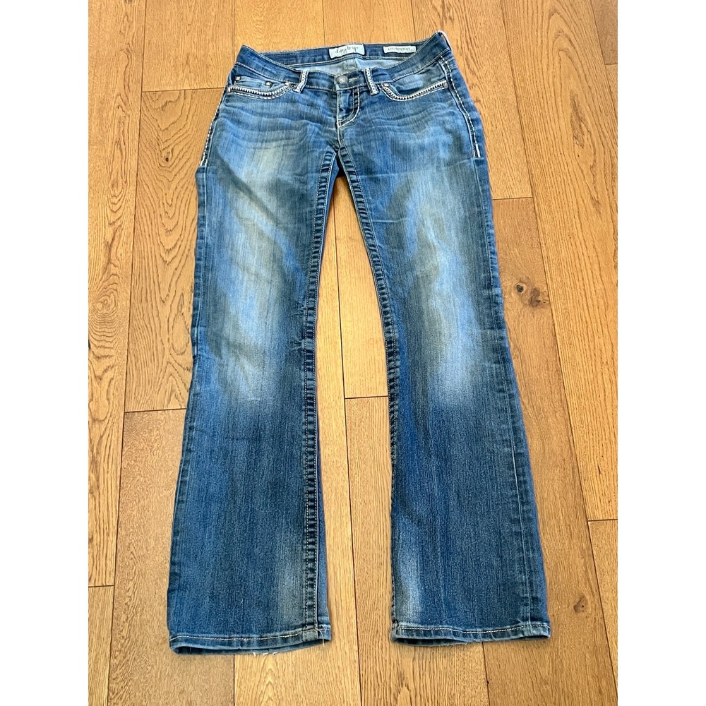 Daytrip Leo Bootcut Jeans Womens 31 Medium Wash Studded Contrast Stitch Low Rise